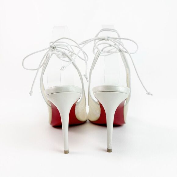 CHRISTIAN LOUBOUTIN White Kate Lace Pumps Size 38 US 8 Lace Up Satin Trim Heels - Picture 10 of 15